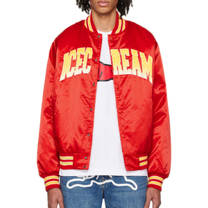 <b>Mens</b> Shiny Satin College Style Bomber <b>Jacket</b> <b>Lightweight</b> Casual Outerwear Ribbed Collar Winter Front Customizable Design High - Product Image 2
