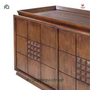 Luxury Solid Teak Wood Credenza 4 Door Geometric Carved Cabinet Japandi <b>Sideboard</b> for Hotel Villa Living Room Furniture - Product Image 6
