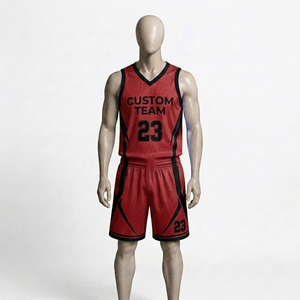 Conjunto de Uniforme de Baloncesto Personalizado con Impresión, Malla Roja, Cuello en V, Sin Mangas, Logotipo Frontal, para Entrenamiento y Partidos - Product Image 1
