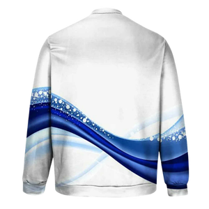 เสื้อสเวตเชิ้ตผู้ชายสีขาวพิมพ์ลายคลื่นสีน้ำเงิน ทรงปกติ คอกลม ผ้าถักโพลีเอสเตอร์ แขนยาว สไตล์ลำลอง - Product Image 1