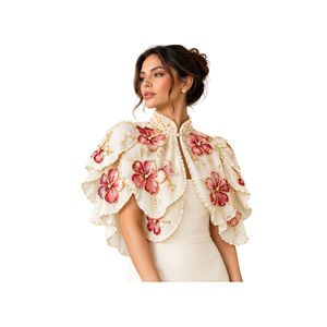 Vestido de Noche Verde Modesto con Cuentas y Capa, Cuello Alto, Organza Transparente con Adornos Florales, Estilo Tradicional Musulmán para Mujer - Product Image 5