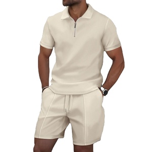 Conjunto de viaje informal para vacaciones de verano para hombre, camisa a prueba de viento de manga corta con un solo pecho, pantalones cortos de talla grande, conjunto de playa con patrón sólido - Product Image 2