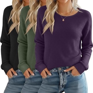Pull-over décontracté en maille côtelée anti-boulochage à col rond pour femmes et hommes - Product Image 5