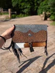 High Quality Leather Handbags Brown Button Closure Stylish Cowhide Fringe <b>Wristlet</b> Purses Women Multi Uses Bohemian Clutches set - Product Image 3