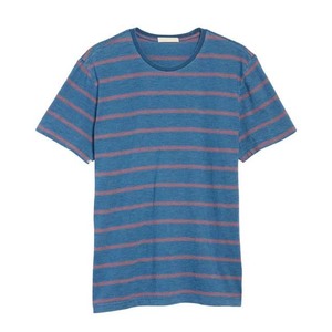 เสื้อยืดคอกลมแขนสั้นลายทางสีน้ำเงินสำหรับผู้ชาย ทรงปกติ สวมใส่สบาย ผลิตจากผ้าฝ้ายถัก ระบายอากาศได้ดี - Product Image 4