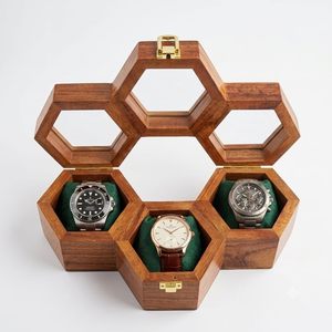Square Brown Wooden Watch <b>Box</b> Handmade Polished Modern Tabletop Decor with Customized Logo for Home Decoration - Product Image 3