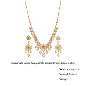 Sanaya Gold Plated Zircon Polki Designer Bridal Necklace & Earring Set - Product Image 2
