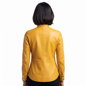 Camisa de Manga Larga con Cuello Alto de Cuero Premium para Mujer - Estampado Veraniego, Bordado, Estilo Urbano, Tallas y Colores Personalizables - Product Image 2