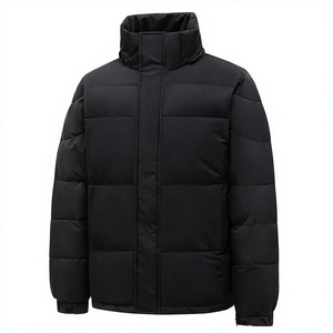 Blouson matelassé unisexe noir à capuche, col montant, thermique, hiver, décontracté, fermeture éclair, vêtement d'extérieur - Product Image 2