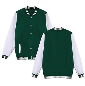 <b>Men's</b> Green <b>White</b> Varsity <b>Jacket</b> Preppy Style Regular Fit Button Closure Solid Color Polyester Cotton Autumn Wear - Product Image 1
