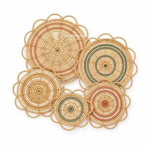 Handcrafted Rattan <b>Wall</b> <b>Decor</b> Circular Bohemian Style Set Multi Piece Storage Trays Living Room Decorative Art - Product Image 1