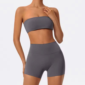 Summer Two Piece Fitness Sports Set Women Workout Yoga Outfit Strapless Bra Woman 2Ps Gym Crop <b>Top</b> - Product Image 5