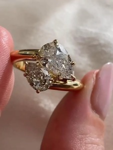 Double Pear Lab Grown <b>Diamond</b> <b>Ring</b> 18k Gold Women's Wedding Band Two Stone Trendy IGI Certified - Product Image 4