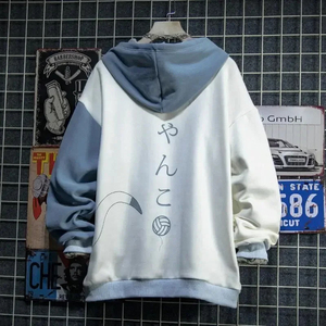 Sweat à capuche unisexe bleu clair uni coupe classique en jersey 100 % coton écologique avec motif chat et poche, haut décontracté - Product Image 4