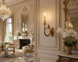 Luxury European Venetian Baroque <b>Wall</b> <b>Sconce</b> Premium Decorative <b>Wall</b> <b>Light</b> with Elaborate Ornamental Mirrorwork, Elegant Brass - Product Image 4