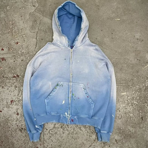 Sudadera con capucha de felpa francesa de algodón teñido por inmersión en amarillo, rosa y azul, estilo vintage, extragrande, de alto gramaje, con efecto descolorido por el sol, 450 g/m², en blanco, con lavado ácido. - Product Image 4
