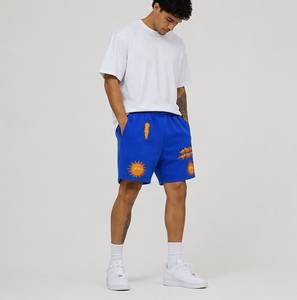 Shorts bleus imprimés pour hommes avec motif soleil, coupe décontractée, en coton tricoté respirant, pour l'été - Product Image 3