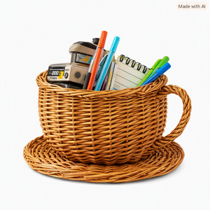 Panier de rangement multifonctionnel en rotin tressé pour tasses à thé et soucoupes, motif végétal rustique, à suspendre pour cuisine – Nouveauté - Product Image 4
