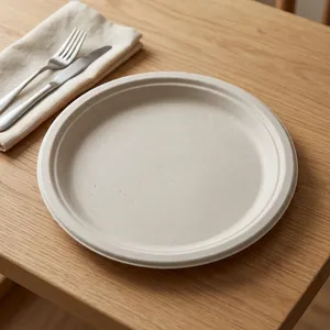 Most Selling Bagasse 9 Inch Eco-Friendly Modern Luxury <b>Disposable</b> <b>Plate</b> Compostable Food Grade Tableware for Hospitality Events - Product Image 3