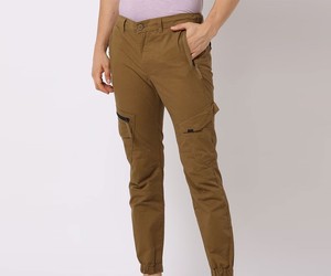 Pantalones Cargo Marrones para Hombre, Corte Recto, Múltiples Bolsillos, Cintura Elástica, Secado Rápido, Estilo Ropa de Trabajo, para Otoño - Product Image 1