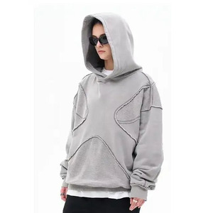 Pull-overs amples en molleton de coton, sweat-shirts à capuche surdimensionnés personnalisés avec patchwork, vêtements de mode, sweats à capuche et joggers – Vente en gros - Product Image 6