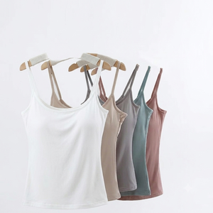 เสื้อกล้ามบราในตัวแบบสั้นสำหรับผู้หญิง สวมใส่สบาย ระบายอากาศได้ดี แห้งเร็ว ไม่มีโครง ซับในแบบคามิโซล เหมาะสำหรับโยคะ เนื้อผ้านุ่ม วิสโคส/คอตตอน ทรงเข้ารูป - Product Image 1