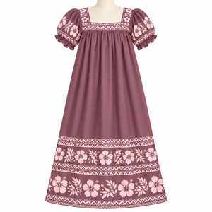 Vestido Mumu Polinesio Micronésico de Alta Calidad, Mangas Cortas, Vestido para Mujer con Estampado Floral, Ecológico, Cintura Natural, Personalizado - Product Image 3