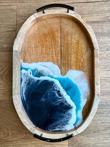 <b>Designer</b> Resin And Wooden Tray For Hotel Room <b>Service</b> Breakfast Presentation And Elegant Home Decor - Product Image 2