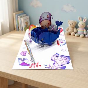 Carte pop-up 3D artisanale la plus vendue, motif bébé baleine, cadeaux personnalisés, souvenir de Hanoï, artisanat vietnamien, impression offset - Product Image 6