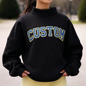 Custom Women's Letter Patch Embroidered Sweatshirt Oversized Turtleneck Lapel <b>Drop</b> Shoulder Pullover Manufacturer - Product Image 4