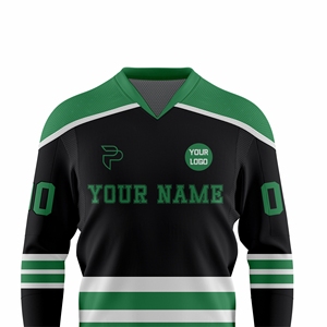 Custom Sublimated Ice Hockey Jersey Black Green Striped V-Neck Full Sleeve Breathable Polyester Uniform for Adults - Product Image 4