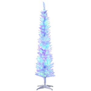 6 Alberi di Natale Artificiali Preilluminati con Luci LED Colorate, Forma a Matita e Superficie Bianca, Decorazioni Luminose Natalizie - Product Image 1