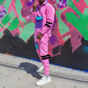 Conjunto de 2 Piezas para Hombre, Sudadera con Capucha y Pantalones Deportivos, Estampado Multicolor, Estilo Patchwork, Casual, Ajustado, Ligero - Product Image 2