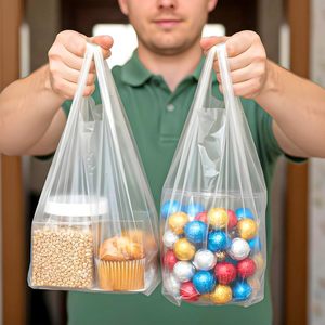 Plastic T-Shirt Bags with Handles Clear <b>Shopping</b> Bag in Bulk for <b>Small</b> Business Supermarket Restaurant Grocery - Product Image 6