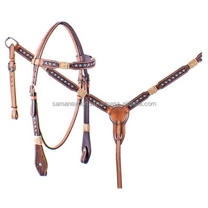 Finest Quality100 % cuero genuino Western Tooled Headstall & Breast Collar Set Fabricante al por mayor Proveedor - Product Image 2
