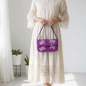 Bolso de hombro rosa con cuentas, bolso floral con cuentas, bolso de mano con cuentas de semillas, bolso de mano con cuentas, bolso de fiesta con cuentas de MD - Product Image 1