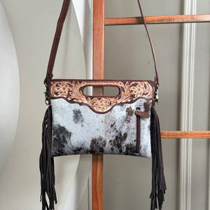 ¡Novedad de 2025! Bolsos de moda para mujer, bolsos de mano personalizados de cuero de vaca con cremallera y ASA, bolsos de hombro con flecos cruzados - Product Image 5