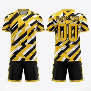 Custom Yellow Black Geometric <b>Soccer</b> Jersey V-Neck Short Sleeve Breathable Polyester Uniform Adult Unisex All Seasons - Product Image 1