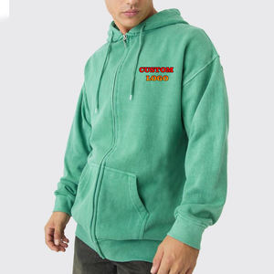 Sweat-shirts surdimensionnés pour hommes personnalisés, 500 g/m², fermeture éclair intégrale, logo imprimé DTG, streetwear, 100 % coton molletonné, OEM ODM - Product Image 1