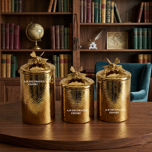3-Piece Handcrafted Metallic Storage Canisters Jar Gold Coffee Tea Sugar Containers <b>Kitchen</b> Tabletop <b>Decoration</b> - Product Image 2
