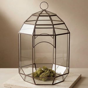 Maceta Colgante de Diseño Único, Terrario de Vidrio Transparente y Marco de Metal Negro, Planta Suculenta, Jardín de Hadas en Miniatura para Ventana - Product Image 1