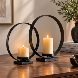 Ensemble élégant de porte-bougies en métal noir |   Centre de table décoratif pour salon, chambre à coucher, salle à manger, décoration de la maison, cadeau - Product Image 2