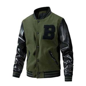 Chaqueta Varsity de Lona de Color Sólido con Cuello Alto, Diseño Personalizado OEM para Hombre Talla Grande - Product Image 1