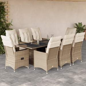 Juego de comedor de patio de 9 piezas de ratán sintético beige con cojines, conjuntos de jardín - Product Image 1