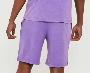 ชุดเสื้อฮู้ดผู้ชายสีม่วงล้วน ผ้าเฟรนช์เทอร์รี่ สวมใส่สบายๆ ในฤดูร้อน - Product Image 5