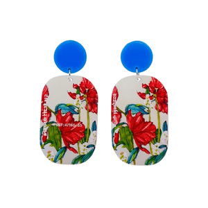 Orecchini pendenti con decorazioni floreali e borchie blu, gioielli di tendenza, confezione da 12 pezzi - Product Image 1