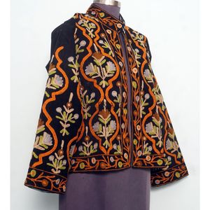 Amazing Look Cotrise Embroidery Floral Quilted Autumn Winter <b>Jacket</b> Women's Regular Length <b>Mandarin</b> <b>Collar</b> Full Sleeve Button - Product Image 4