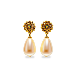 Gold Plated Pearl Drop Earrings-Trendy Vintage Floral Jhumkis for Party & Gift - Product Image 2