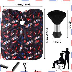 Capa de Barbero Profesional con Estampado de Calavera, Rayas Rojas, Azules y Blancas, Antiestática, de Poliéster, Ajustable en el Cuello - Product Image 6