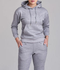 Ensemble survêtement décontracté pour femme, sweat-shirt à capuche gris et pantalon de jogging, manches longues, couleur unie, respirant, 100% coton, écologique - Product Image 5